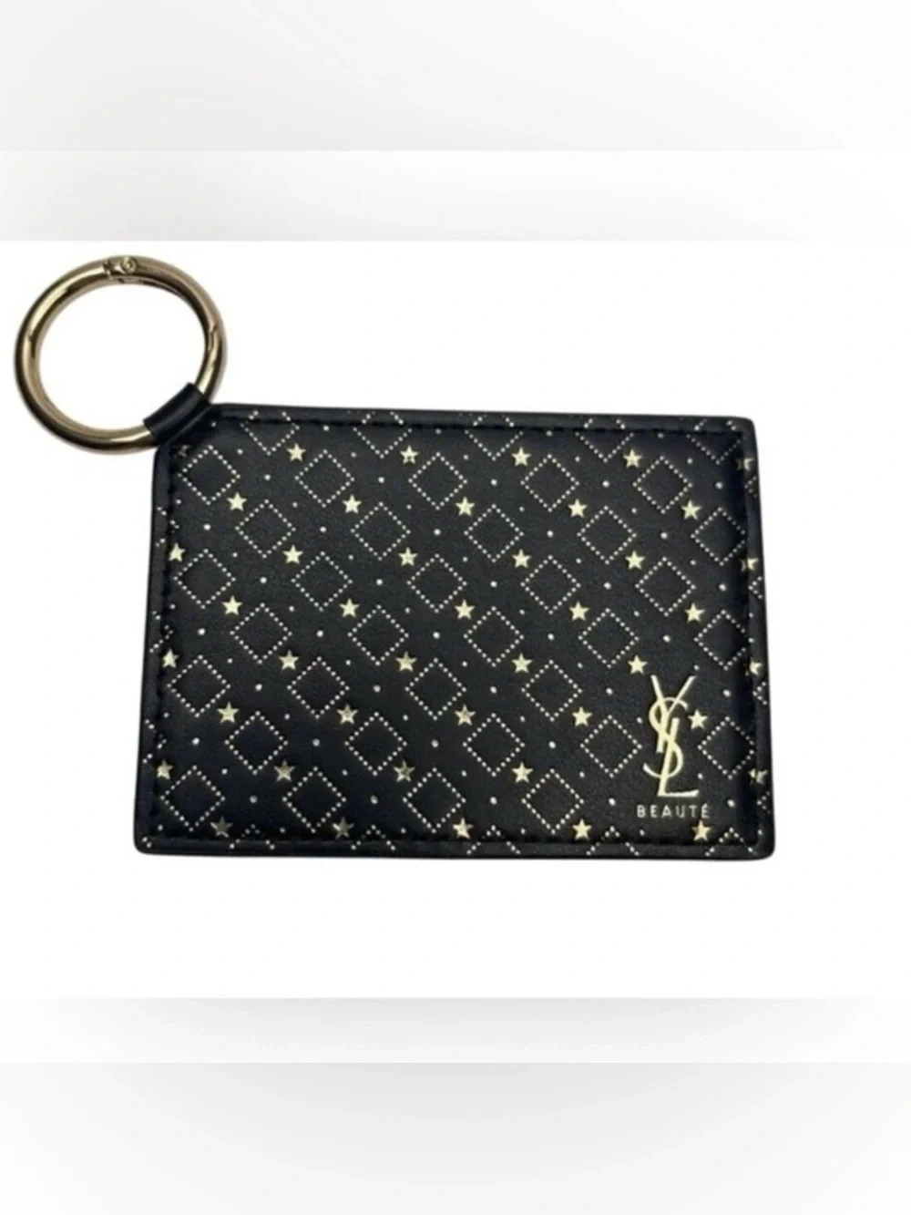 Yves Saint Laurent YSL Beaute Black and Gold Star Pattern Card Holder Keyring